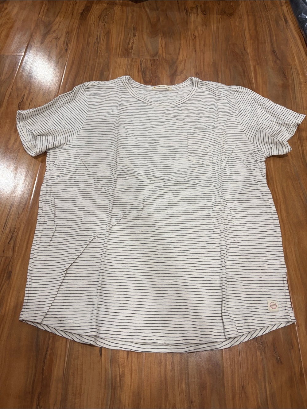 Marine Layer White Tee with Thin Black Stripes